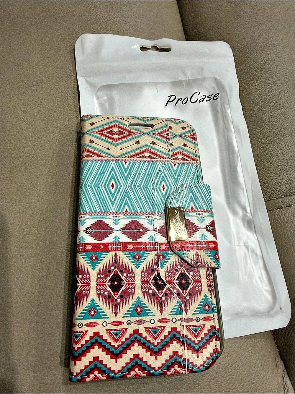 ProCase IPX-H500-Aztec1 (US) ) Aztec Folio Phone Case Gold & Turquoise NWT